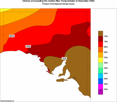 probability of exceeding median maximum temperature - click on the image for a larger version of the map