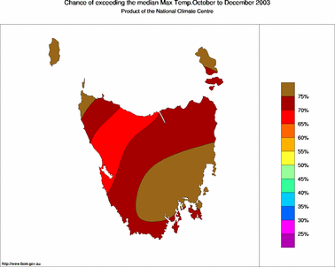 probability of exceeding median maximum temperature - click on the image for a larger version of the map