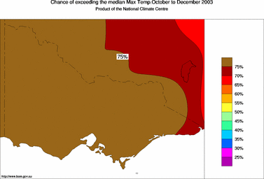 probability of exceeding median maximum temperature - click on the image for a larger version of the map
