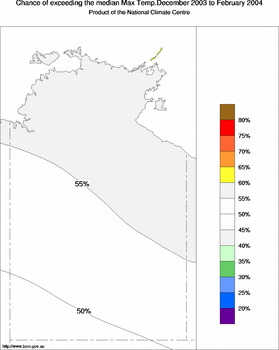 probability of exceeding median maximum temperature - click on the image for a larger version of the map