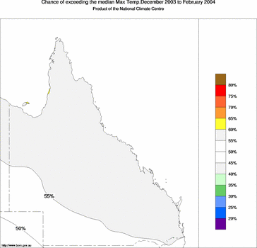 probability of exceeding median maximum temperature - click on the image for a larger version of the map