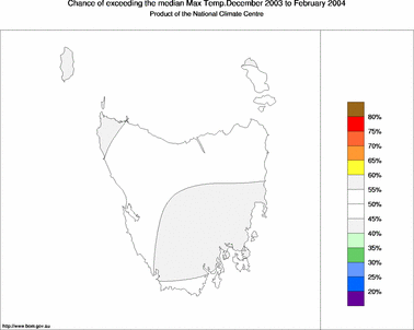 probability of exceeding median maximum temperature - click on the image for a larger version of the map