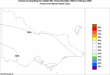 probability of exceeding median minimum temperature - click on the image for a larger version of the map