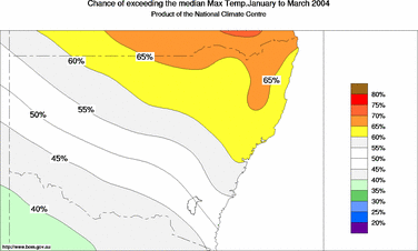 probability of exceeding median maximum temperature - click on the image for a larger version of the map