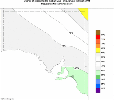 probability of exceeding median maximum temperature - click on the image for a larger version of the map