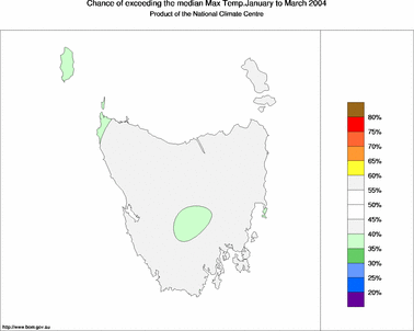 probability of exceeding median maximum temperature - click on the image for a larger version of the map