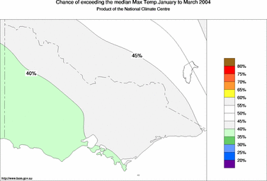 probability of exceeding median maximum temperature - click on the image for a larger version of the map