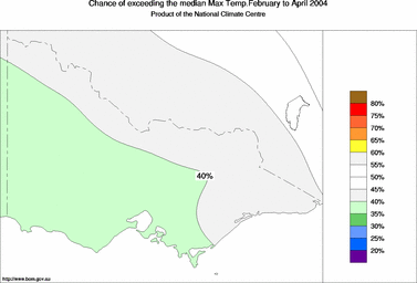 probability of exceeding median maximum temperature - click on the image for a larger version of the map