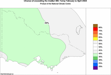 probability of exceeding median minimum temperature - click on the image for a larger version of the map