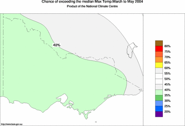probability of exceeding median maximum temperature - click on the image for a larger version of the map