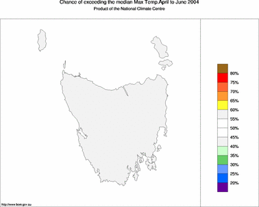 probability of exceeding median maximum temperature - click on the image for a larger version of the map