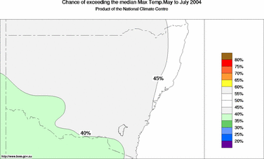 probability of exceeding median maximum temperature - click on the image for a larger version of the map