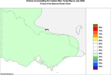 probability of exceeding median maximum temperature - click on the image for a larger version of the map