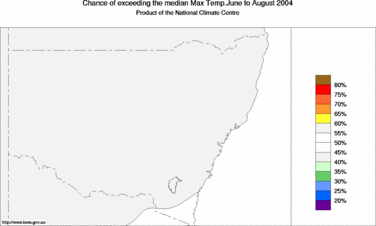 probability of exceeding median maximum temperature - click on the image for a larger version of the map