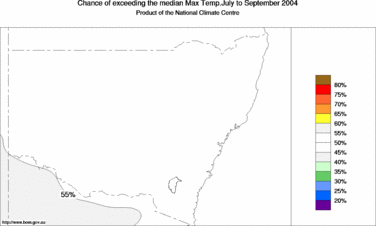 probability of exceeding median maximum temperature - click on the image for a larger version of the map