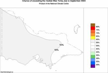 probability of exceeding median maximum temperature - click on the image for a larger version of the map