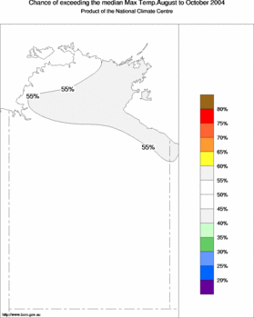 probability of exceeding median maximum temperature - click on the image for a larger version of the map