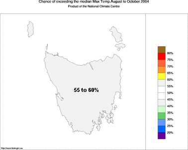 probability of exceeding median maximum temperature - click on the image for a larger version of the map