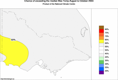 probability of exceeding median maximum temperature - click on the image for a larger version of the map