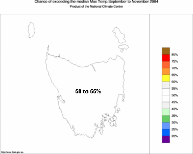 probability of exceeding median maximum temperature - click on the image for a larger version of the map