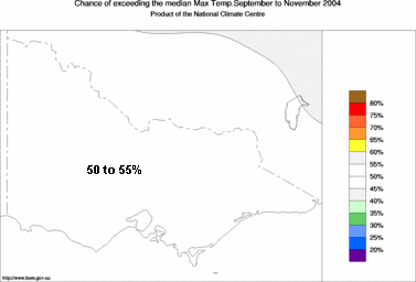 probability of exceeding median maximum temperature - click on the image for a larger version of the map