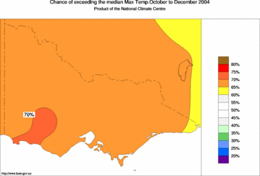 probability of exceeding median maximum temperature - click on the image for a larger version of the map