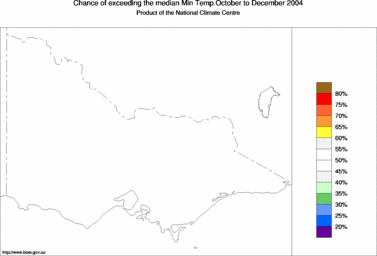 probability of exceeding median minimum temperature - click on the image for a larger version of the map