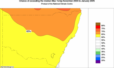 probability of exceeding median maximum temperature - click on the image for a larger version of the map