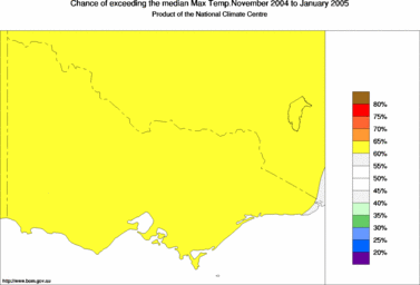 probability of exceeding median maximum temperature - click on the image for a larger version of the map