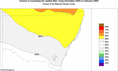 probability of exceeding median maximum temperature - click on the image for a larger version of the map