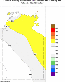 probability of exceeding median maximum temperature - click on the image for a larger version of the map