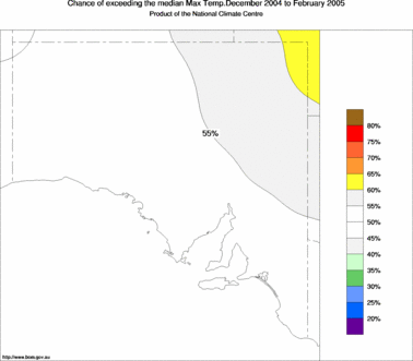 probability of exceeding median maximum temperature - click on the image for a larger version of the map