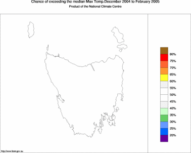 probability of exceeding median maximum temperature - click on the image for a larger version of the map