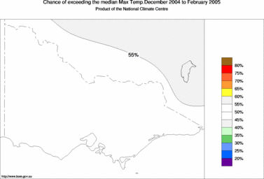 probability of exceeding median maximum temperature - click on the image for a larger version of the map