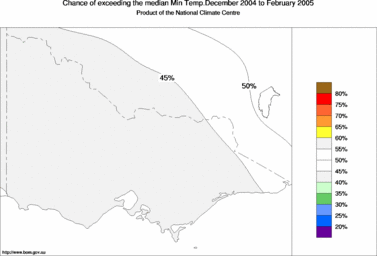 probability of exceeding median minimum temperature - click on the image for a larger version of the map