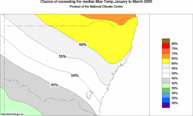 probability of exceeding median maximum temperature - click on the image for a larger version of the map