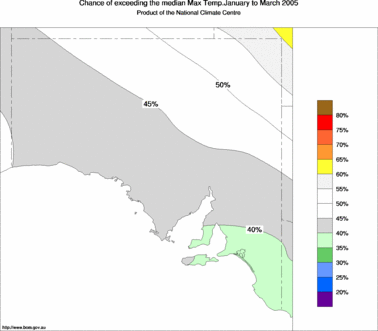 probability of exceeding median maximum temperature - click on the image for a larger version of the map