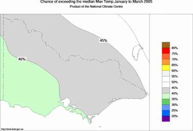 probability of exceeding median maximum temperature - click on the image for a larger version of the map