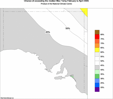 probability of exceeding median maximum temperature - click on the image for a larger version of the map