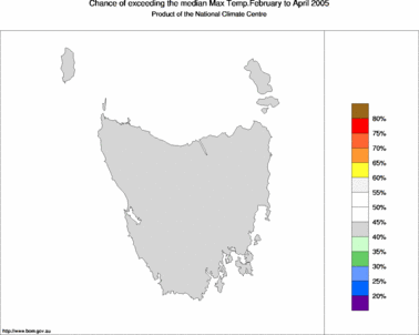 probability of exceeding median maximum temperature - click on the image for a larger version of the map