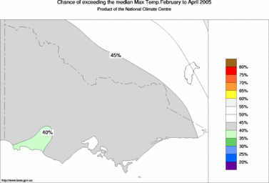 probability of exceeding median maximum temperature - click on the image for a larger version of the map