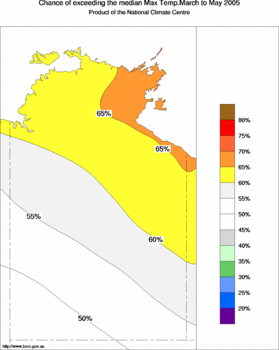 probability of exceeding median maximum temperature - click on the image for a larger version of the map