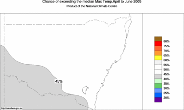 probability of exceeding median maximum temperature - click on the image for a larger version of the map