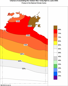 probability of exceeding median maximum temperature - click on the image for a larger version of the map