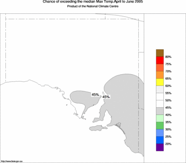 probability of exceeding median maximum temperature - click on the image for a larger version of the map