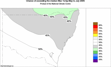 probability of exceeding median maximum temperature - click on the image for a larger version of the map