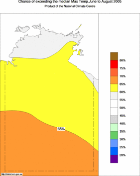 probability of exceeding median maximum temperature - click on the image for a larger version of the map