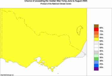 probability of exceeding median maximum temperature - click on the image for a larger version of the map
