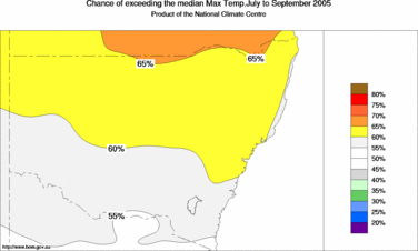 probability of exceeding median maximum temperature - click on the image for a larger version of the map