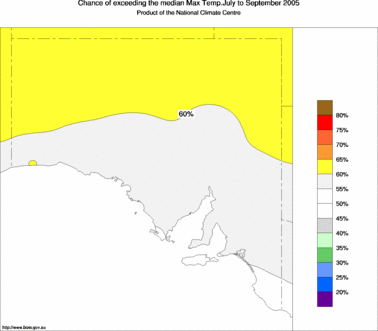 probability of exceeding median maximum temperature - click on the image for a larger version of the map